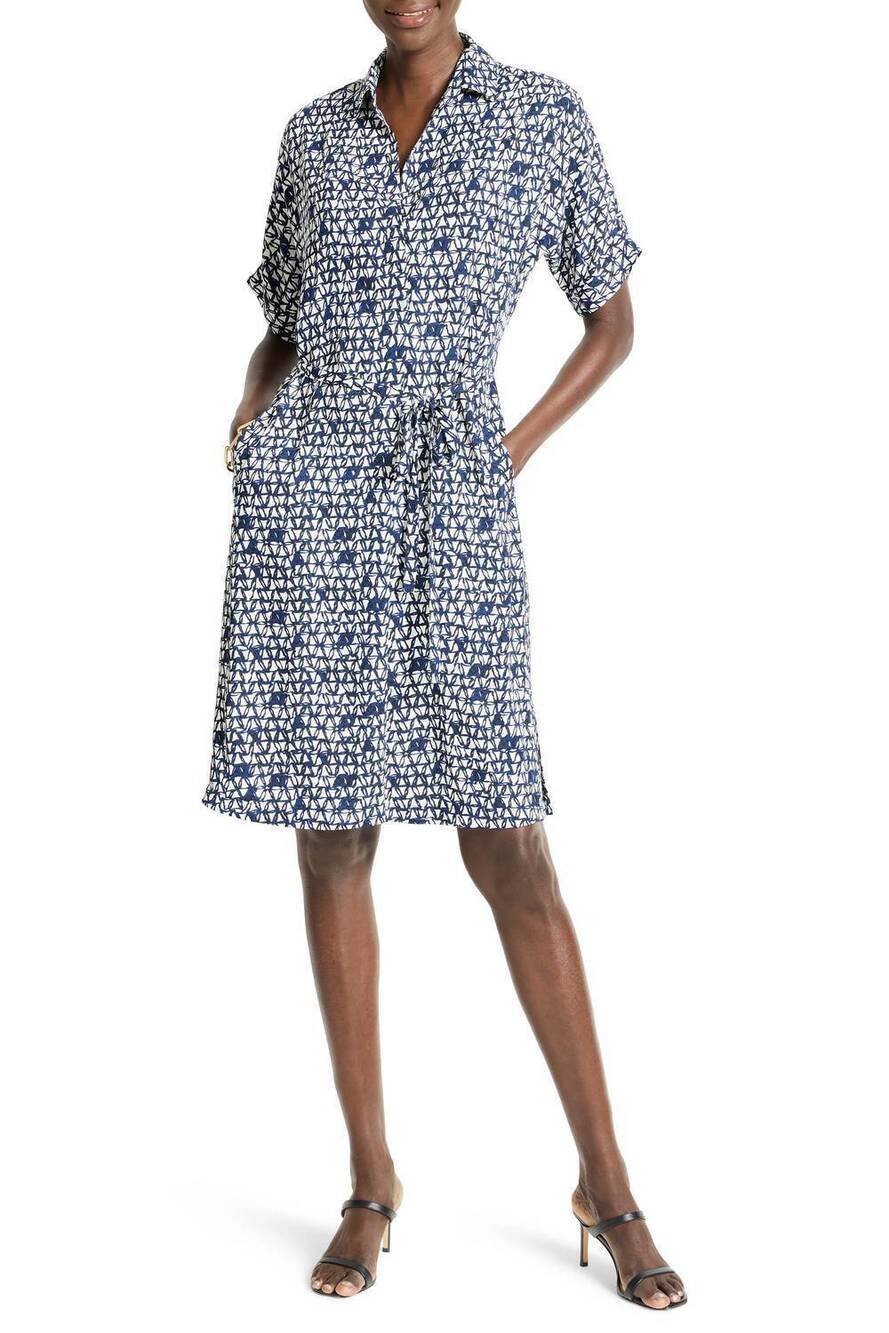 NEW NIC + ZOE etched angles belted devon dress in indigo